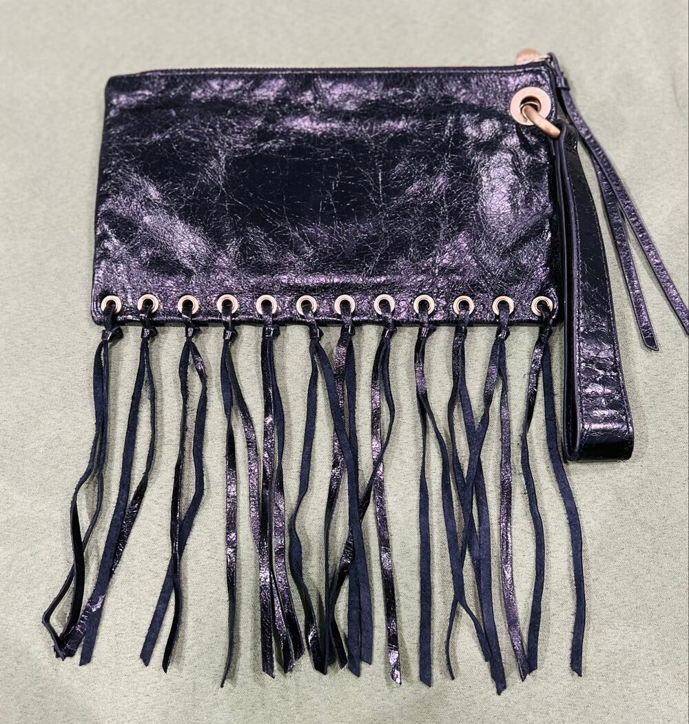 HOBO Cass Henna Fringe Black Leather Wristlet
